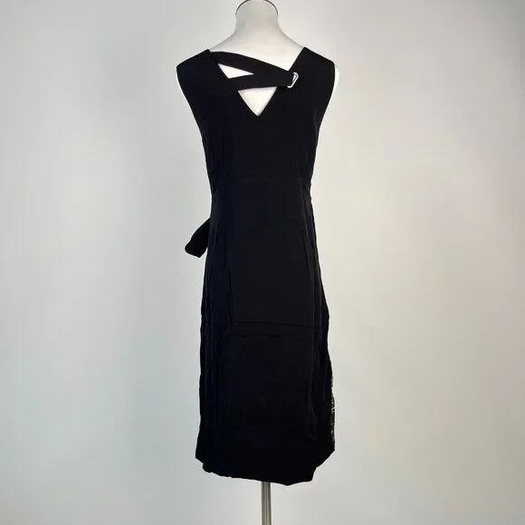 NWT Mint Velvet Beige / Peach Black Feather Pencil Midi TIE Dress US 4 UK 8 - Picture 7 of 12